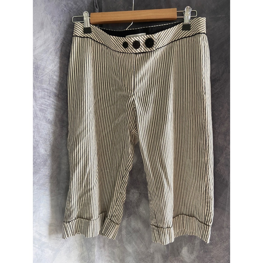 White House Black Market Striped Capri Pants Black White Cuffed Cropped Size 6
